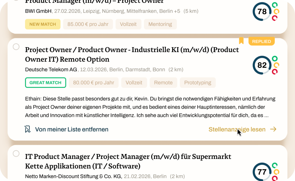 Jobagent bewertet Jobs für dich.